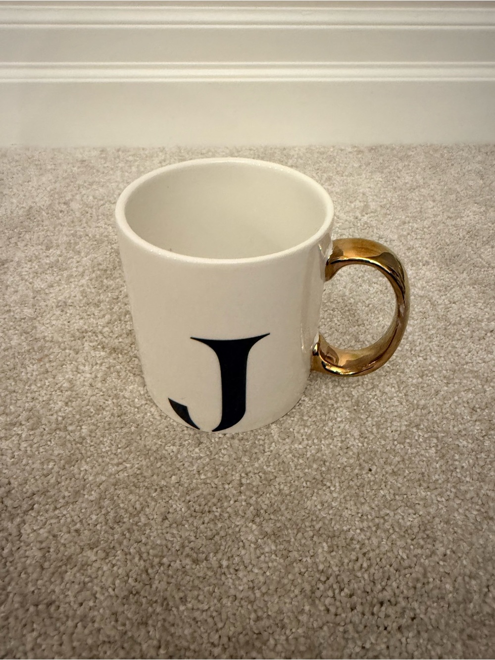 Indigo White Ceramic Mug with Gold Handle